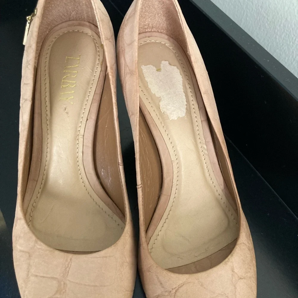 Tan Quilted Wedges with Rounded Toe and Zipper Detail
